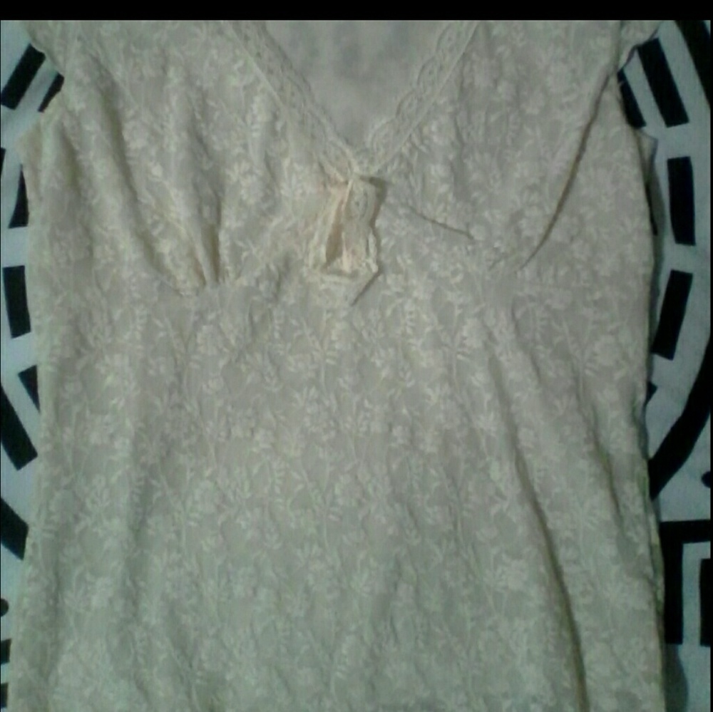 Merona Cream Small Lined Lace Tie Front Top
